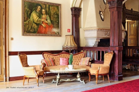 Sala konferencyjna Sala kominkowa w historycznych częściach Pałacu Hardta w Pałac Wąsowo Wąsowo