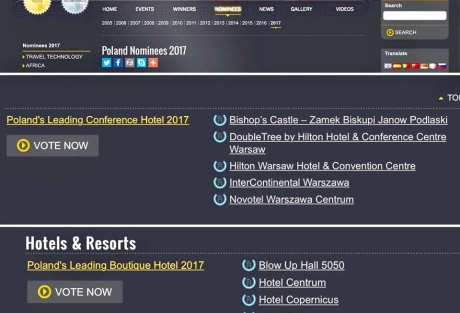 Nominacje do międzynarodowej nagrody World Travel Award - Hotel Tobaco & Zamek Biskupi Janów Podlaski