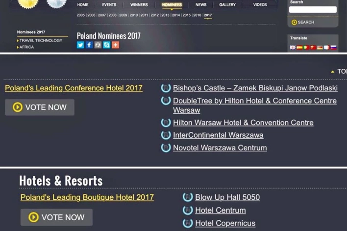 Nominacje do międzynarodowej nagrody World Travel Award - Hotel Tobaco & Zamek Biskupi Janów Podlaski